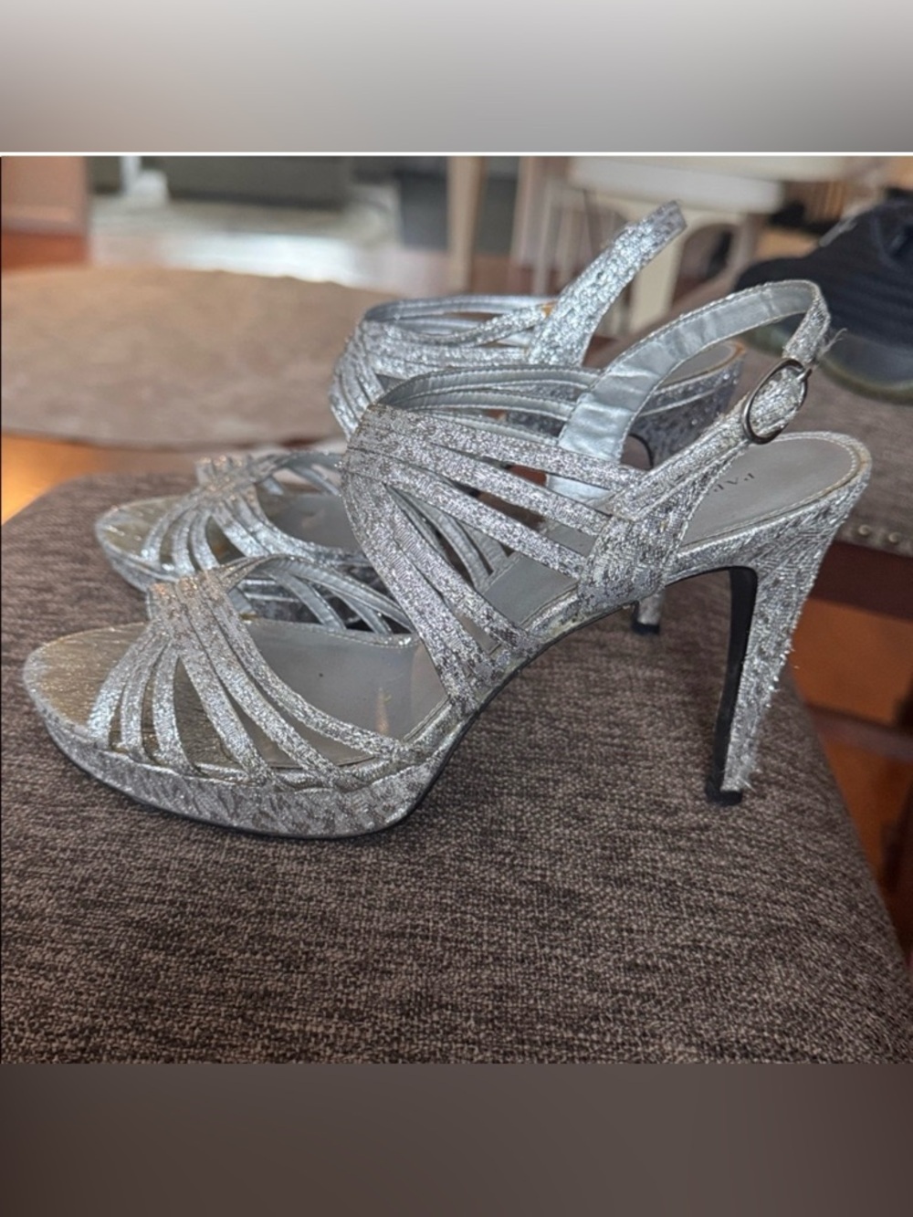Papell Studio silver sparkly heels